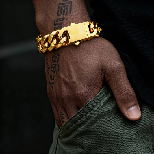 Cuban Link Bracelet – Stainless Steel, 18K Gold Plated