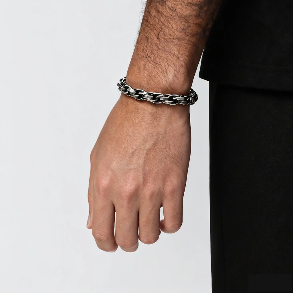 Men’s Vintage Bracelet 9mm - 316L Stainless Steel, Polished Finish