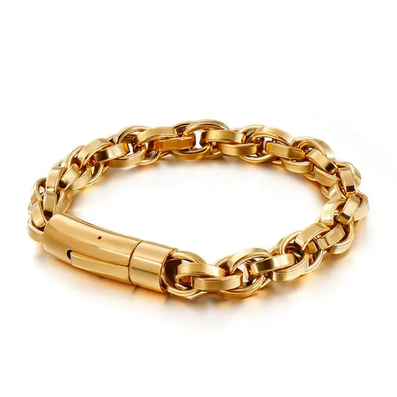 Men’s Vintage Bracelet 9mm - 316L Stainless Steel, 18K Gold Plated