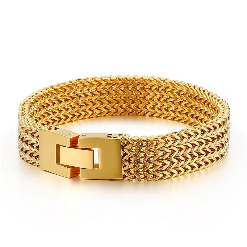 Men's Cuban Chain Bracelet 13mm - 316L Stainless Steel, 18K Gold Plated