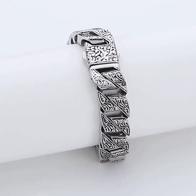 Vintage Stainless Steel Bracelet 17mm - 316L Stainless Steel, Vintage Pattern, Steel Color