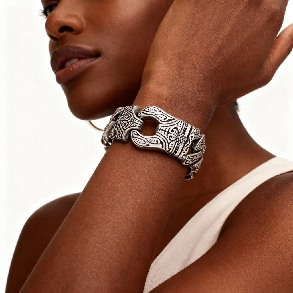 Vintage Stainless Steel Bracelet 20mm - 316L Stainless Steel, Vintage Pattern, Steel Color