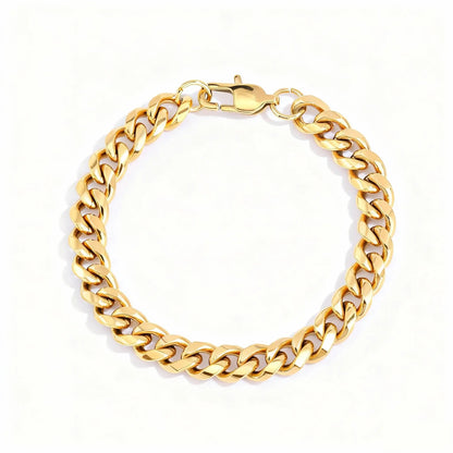 Cuban Link Bracelet – Stainless Steel, 18K Gold Plated, Lobster Clasp
