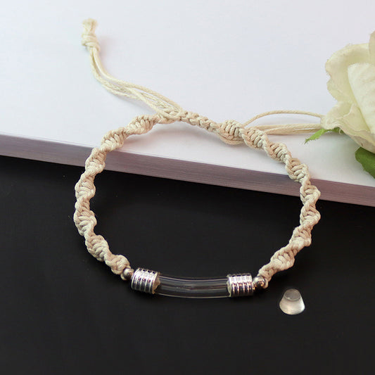 Threaded Cap Glass Elbow Braided Rope Bracelet