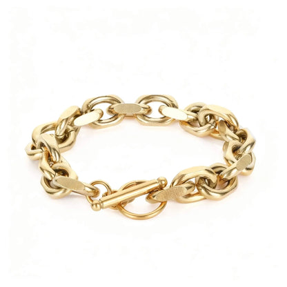 Chain Bracelet 9mm - Stainless Steel, 18K Gold Plated, Toggle Clasp