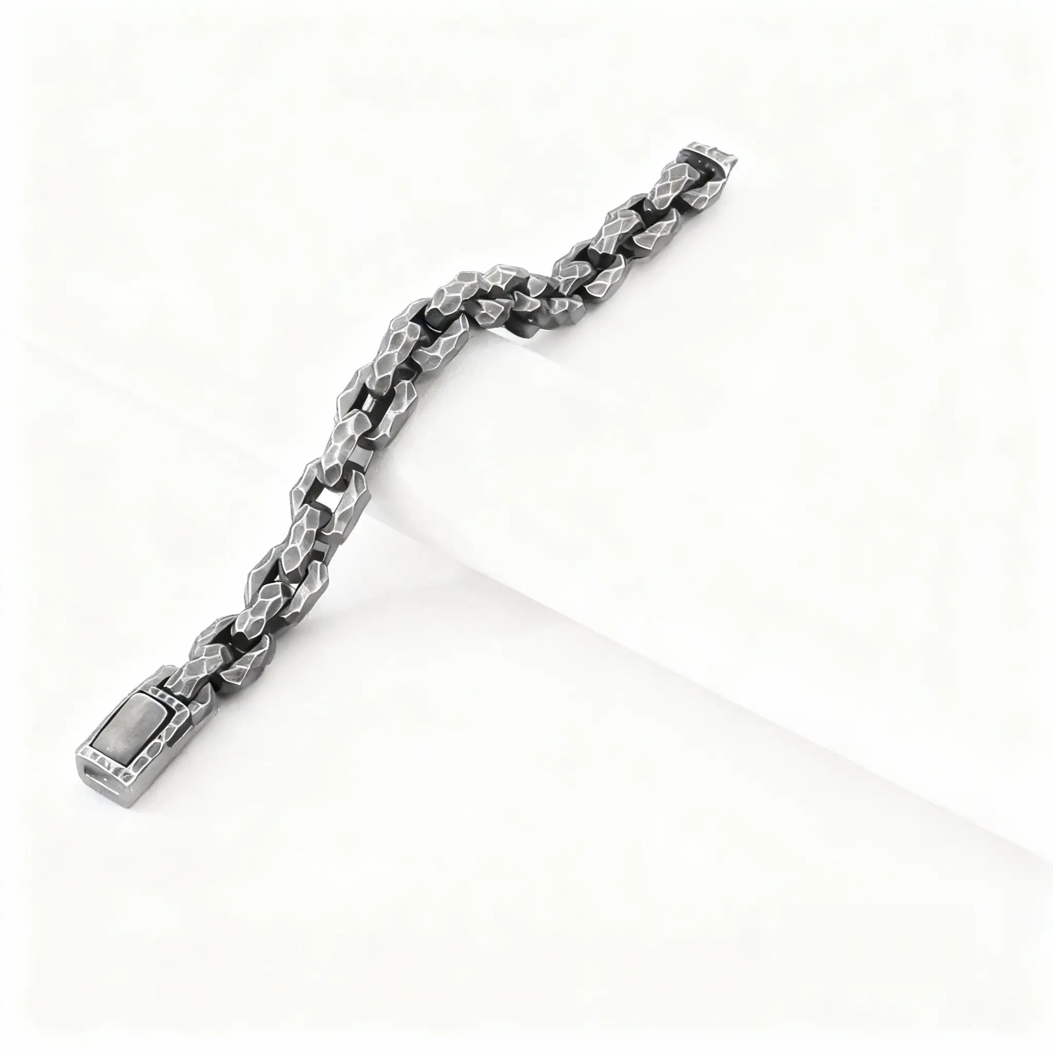 Hammered Stainless Steel Bracelet 13mm - Stainless Steel, Oxidized Black