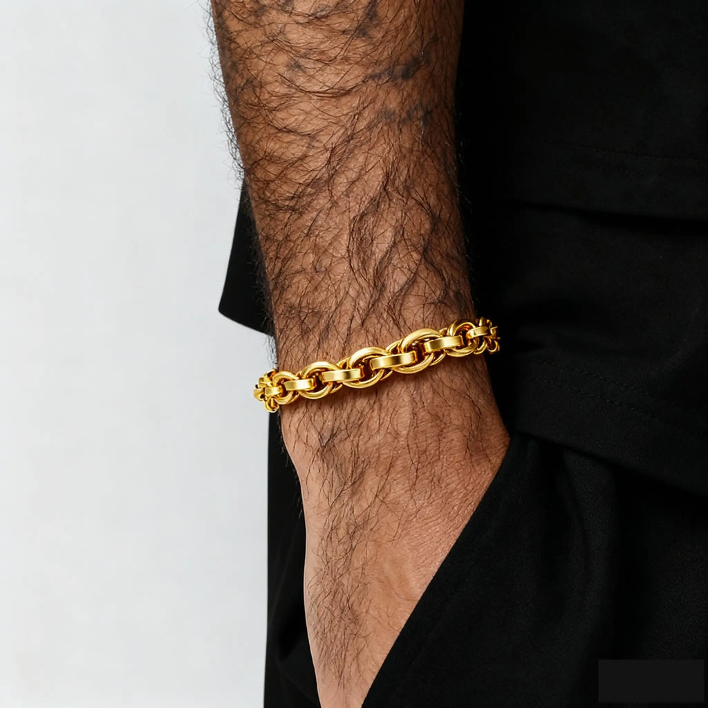 Men’s Vintage Bracelet 9mm - 316L Stainless Steel, 18K Gold Plated