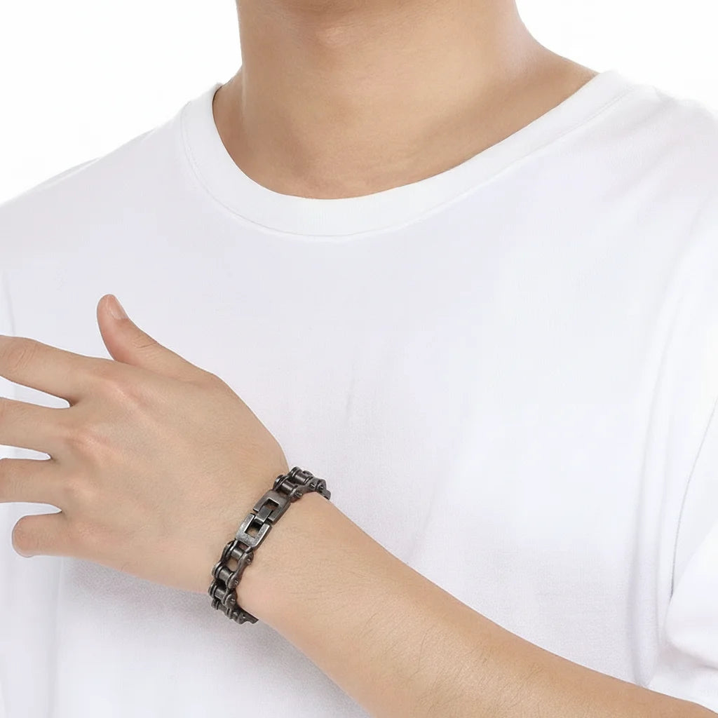 Stainless Steel Bike Chain Bracelet 11mm - Oxidized Black Plated