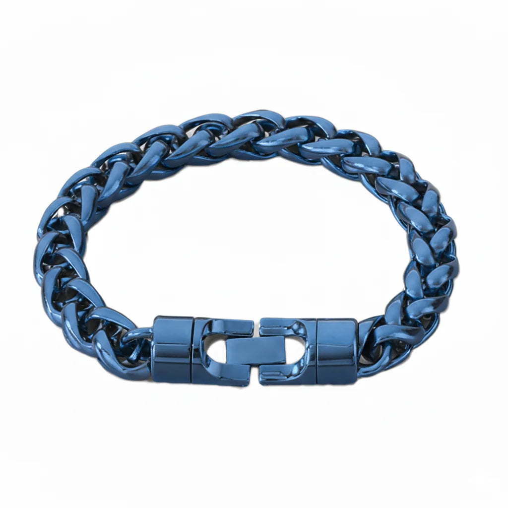 Vintage Twisted Chain Bracelet - Stainless Steel, Blue Plated