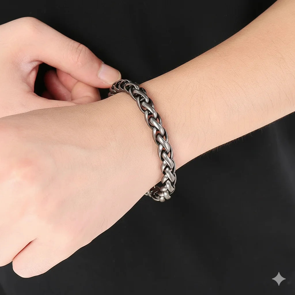 Vintage Twisted Chain Bracelet - Stainless Steel, Oxidized Black Plated