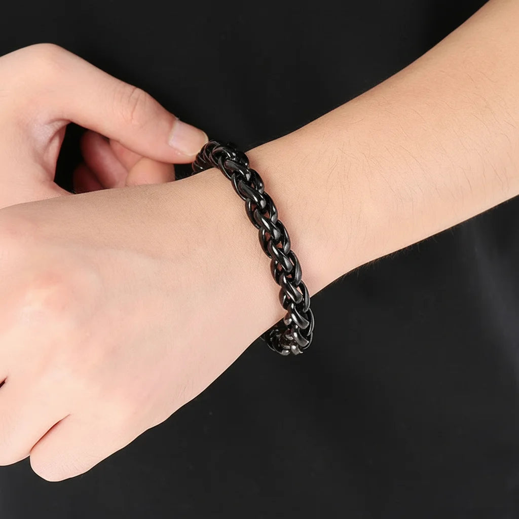 Vintage Twisted Chain Bracelet - Stainless Steel, Black Plated