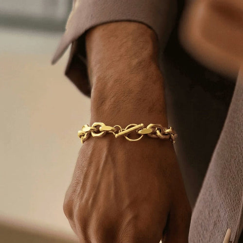Chain Bracelet 9mm - Stainless Steel, 18K Gold Plated