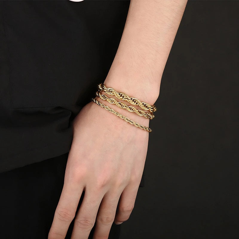 Twisted Chain Bracelet - 316L Stainless Steel, 18K Gold Plated