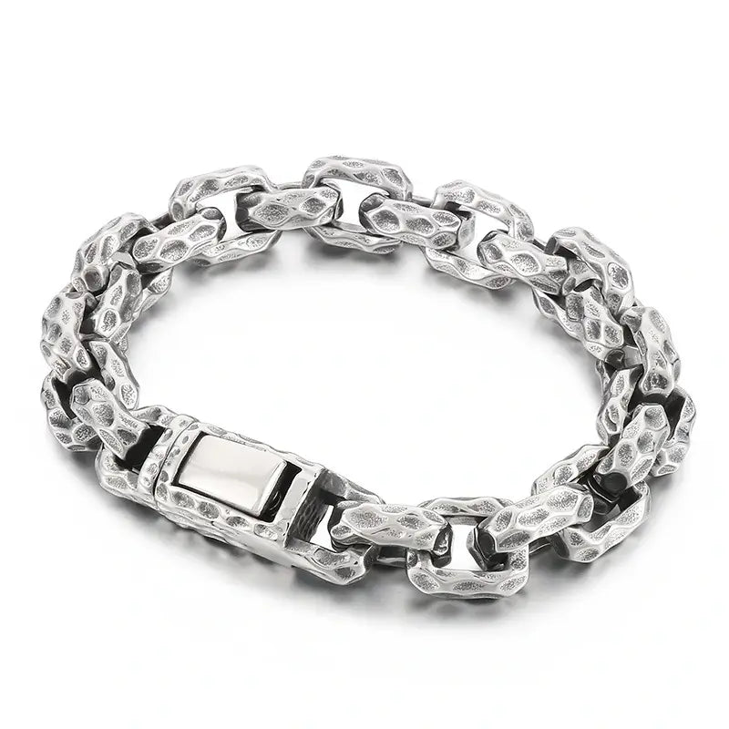 Hammered Stainless Steel Bracelet 13mm - Stainless Steel, Steel Color