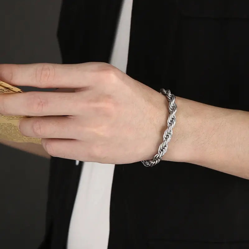Twisted Chain Bracelet - 316L Stainless Steel, Polished Finish