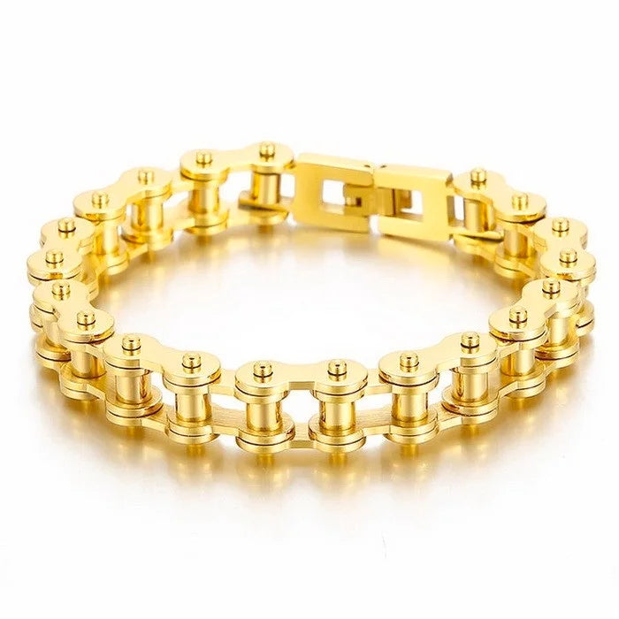 Stainless Steel Bike Chain Bracelet 11mm - Gold Plated