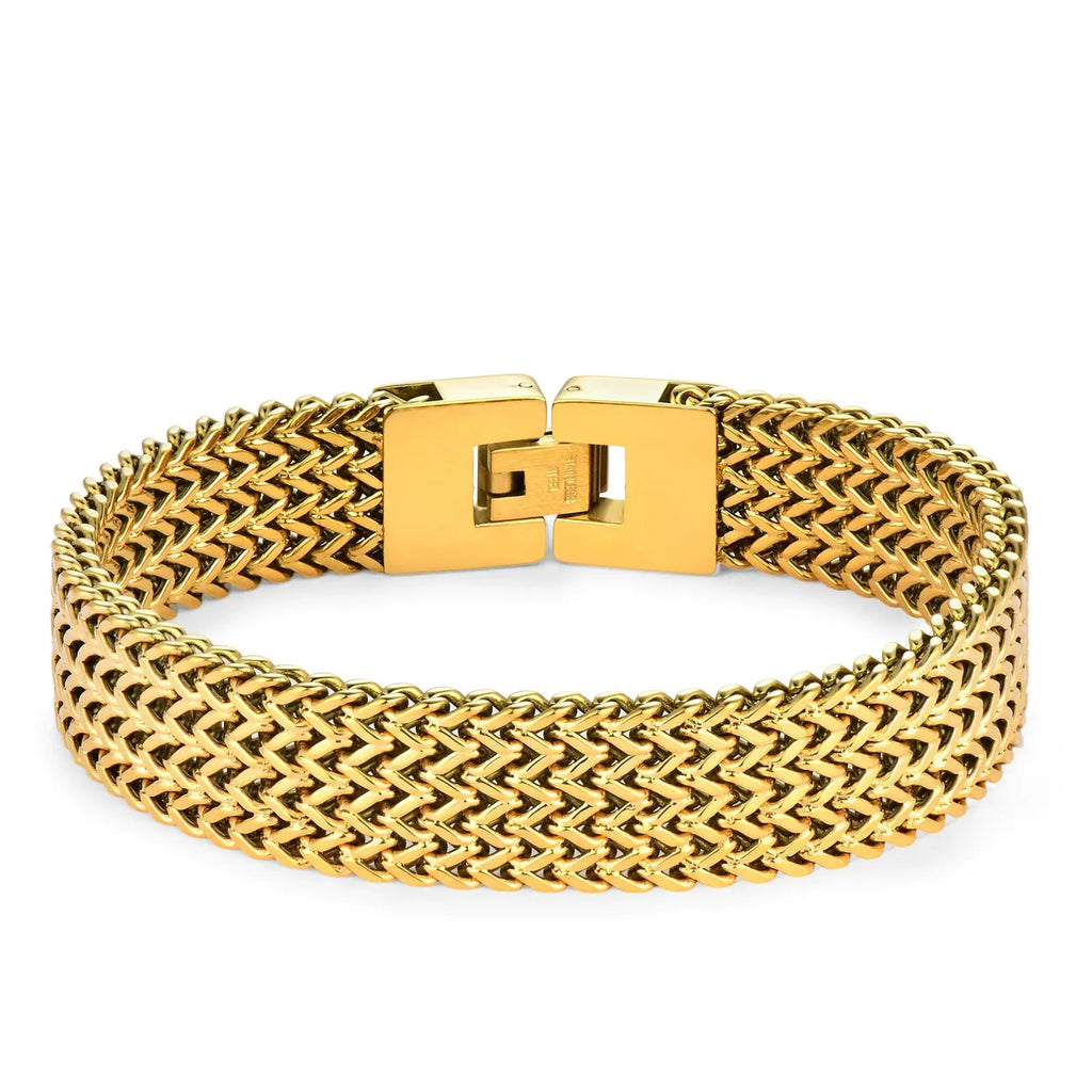 Men's Cuban Chain Bracelet 13mm - 316L Stainless Steel, 18K Gold Plated