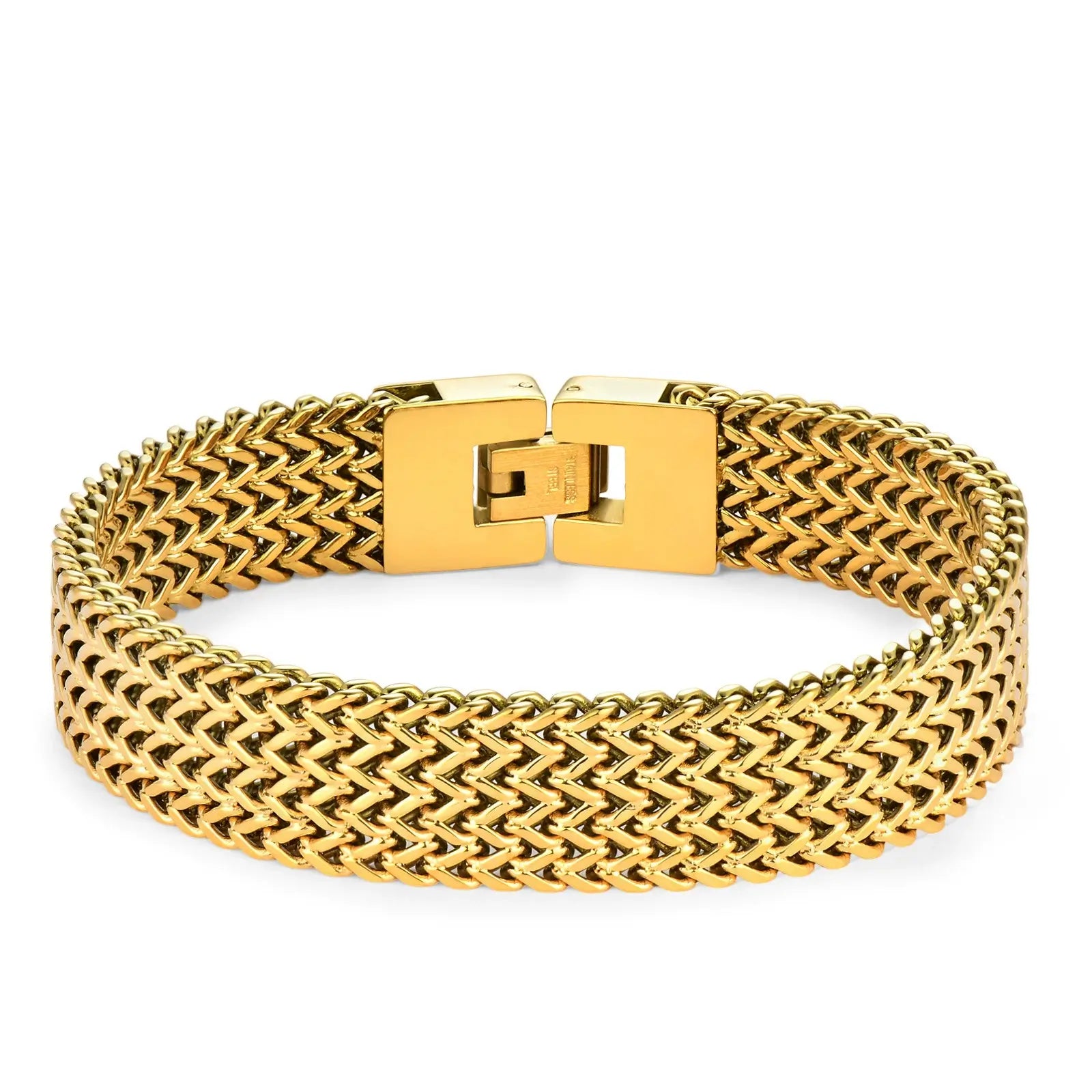 Men's Cuban Chain Bracelet 13mm - 316L Stainless Steel, 18K Gold Plated