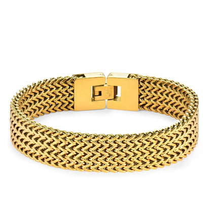 Men's Cuban Chain Bracelet 13mm - 316L Stainless Steel, 18K Gold Plated