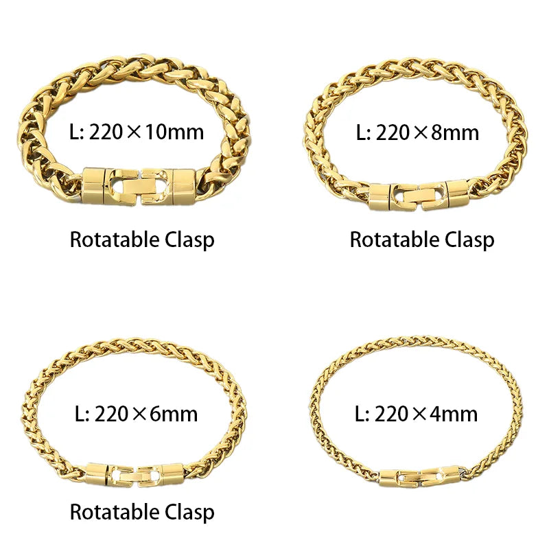 Vintage Twisted Chain Bracelet - Stainless Steel, Gold Plated