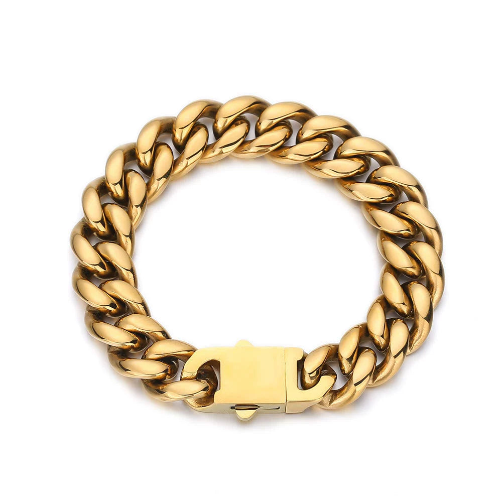 Cuban Link Bracelet – Stainless Steel, 18K Gold Plated