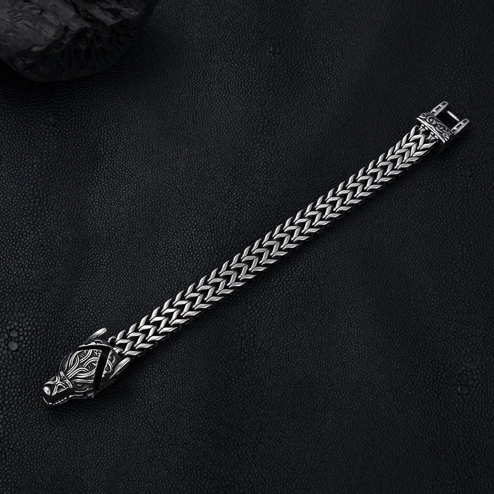 Viking Wolf Head Bracelet 12mm - 316L Stainless Steel, Lost-wax casting