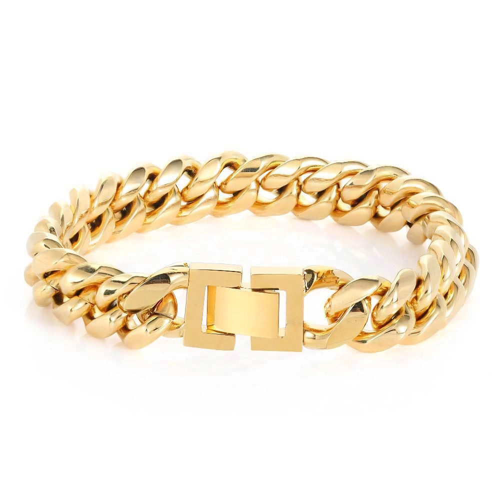 Miami Cuban Link Bracelet – Stainless Steel, 18K Gold Plated