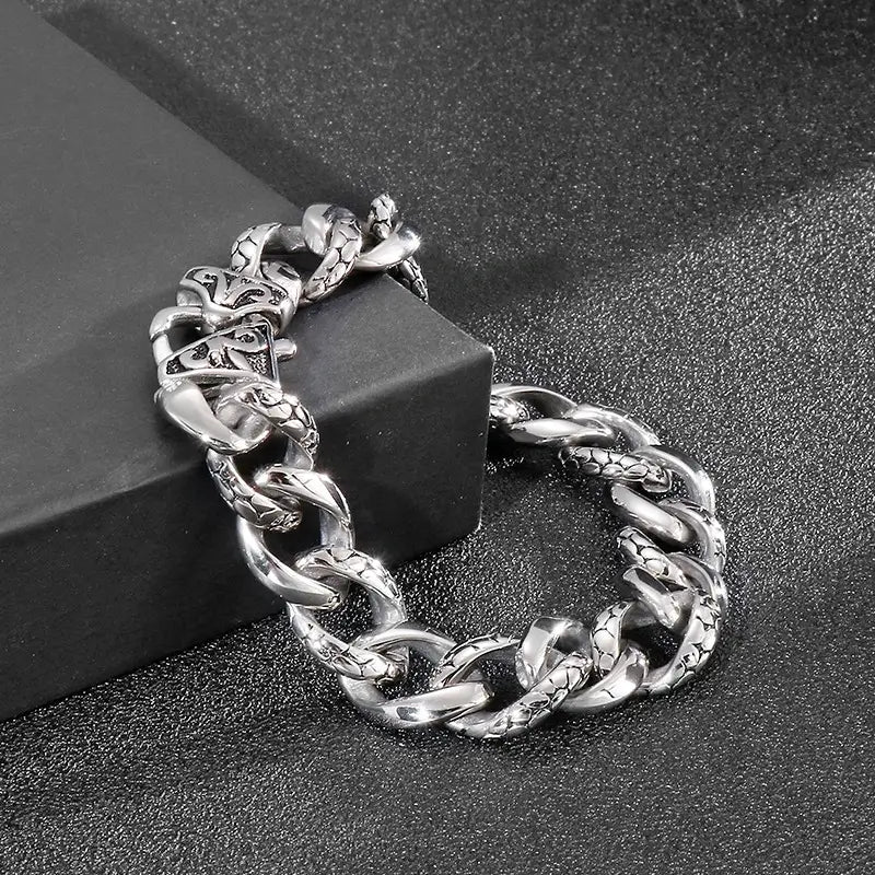stainless steel mens bracelet cuban link bracelet Snake Pattern