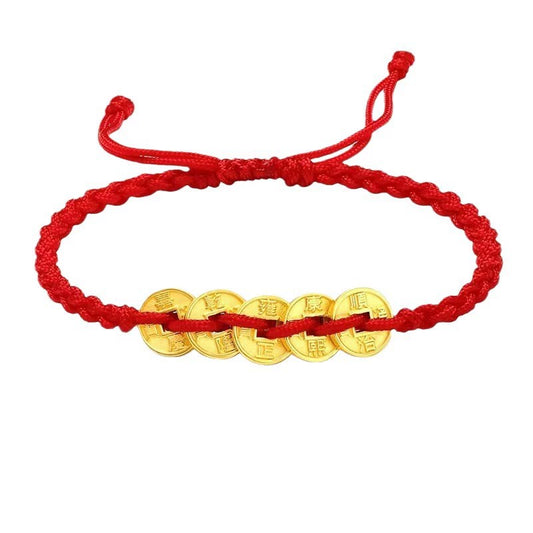 Five Emperor Coins Red String Bracelet – Handmade Money Bracelet