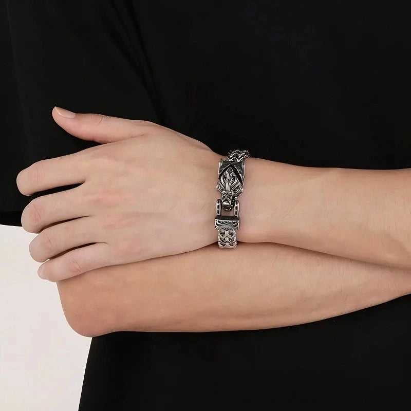 Viking Wolf Head Bracelet 12mm - 316L Stainless Steel, Lost-wax casting