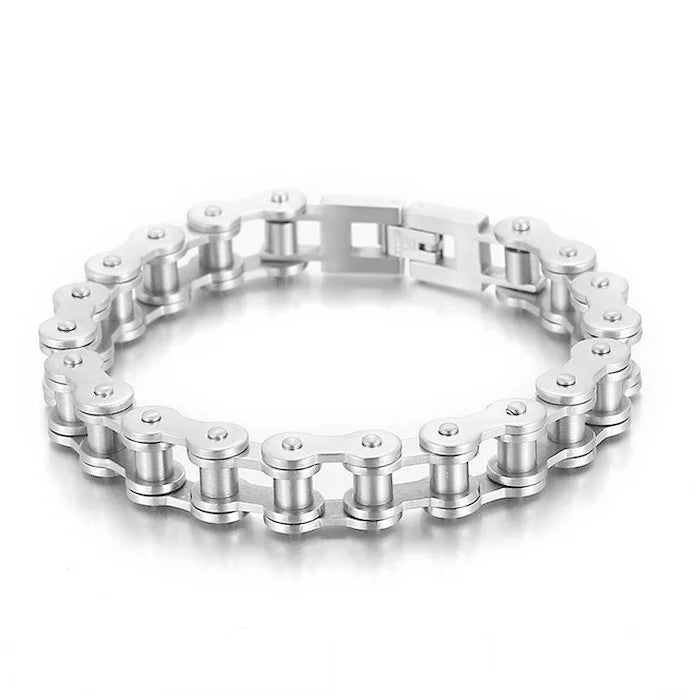 Stainless Steel Bike Chain Bracelet 11mm - Polished Finish, Steel Color