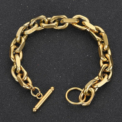 Chain Bracelet 9mm - Stainless Steel, 18K Gold Plated, Toggle Clasp