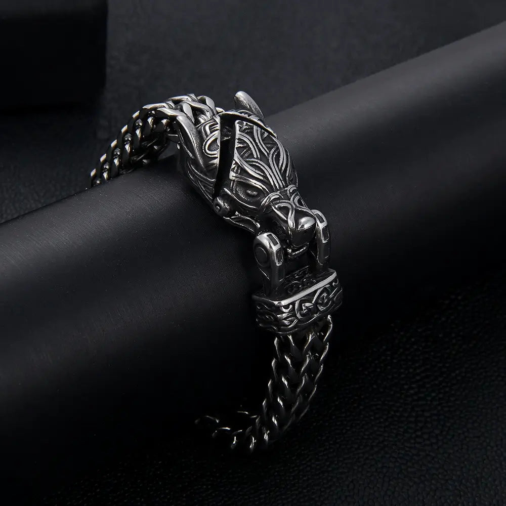 Viking Wolf Head Bracelet 12mm - 316L Stainless Steel, Lost-wax casting