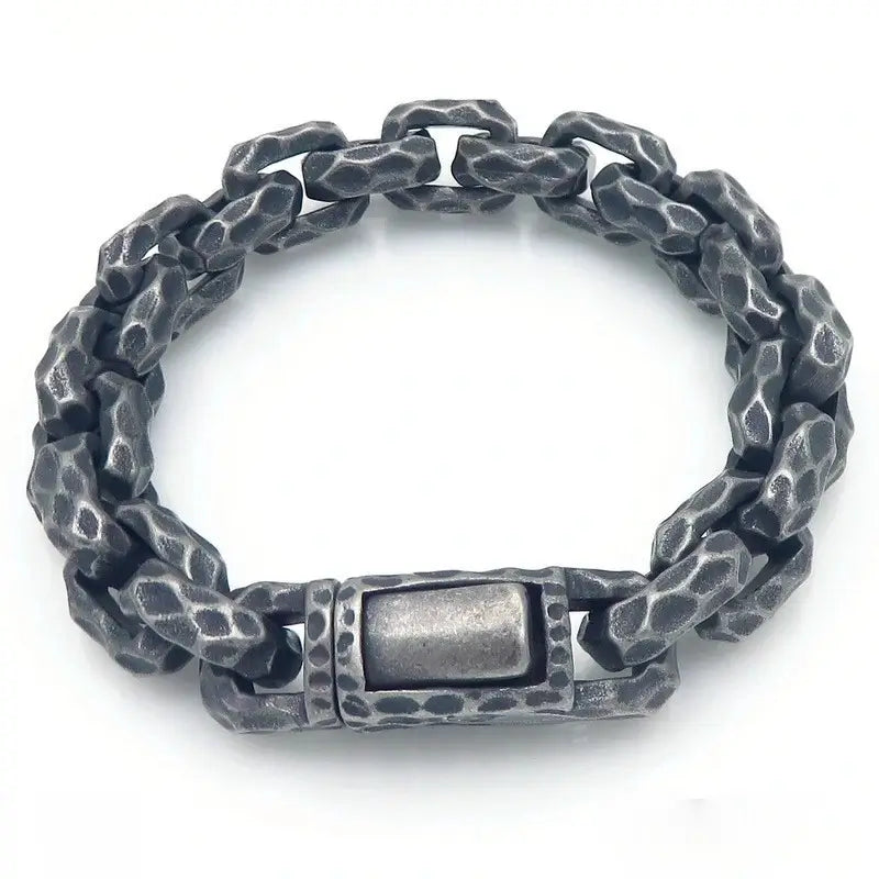 Hammered Stainless Steel Bracelet 13mm - Stainless Steel, Oxidized Black
