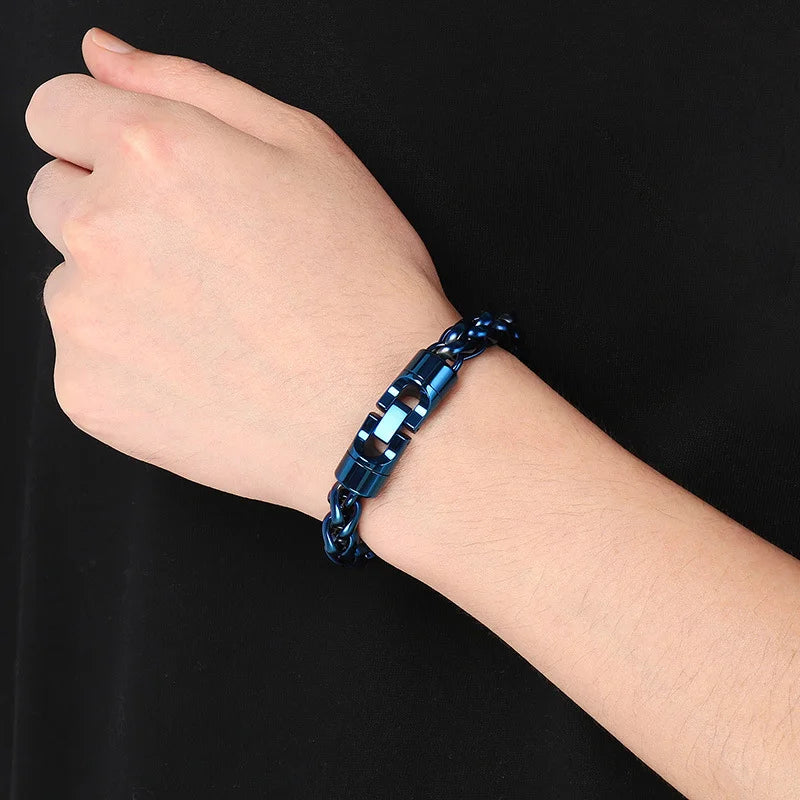 Vintage Twisted Chain Bracelet - Stainless Steel, Blue Plated