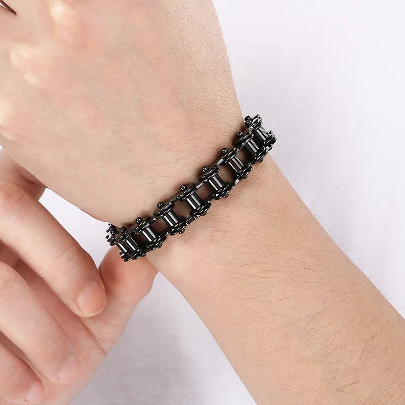 Stainless Steel Bike Chain Bracelet 11mm - Black Plated