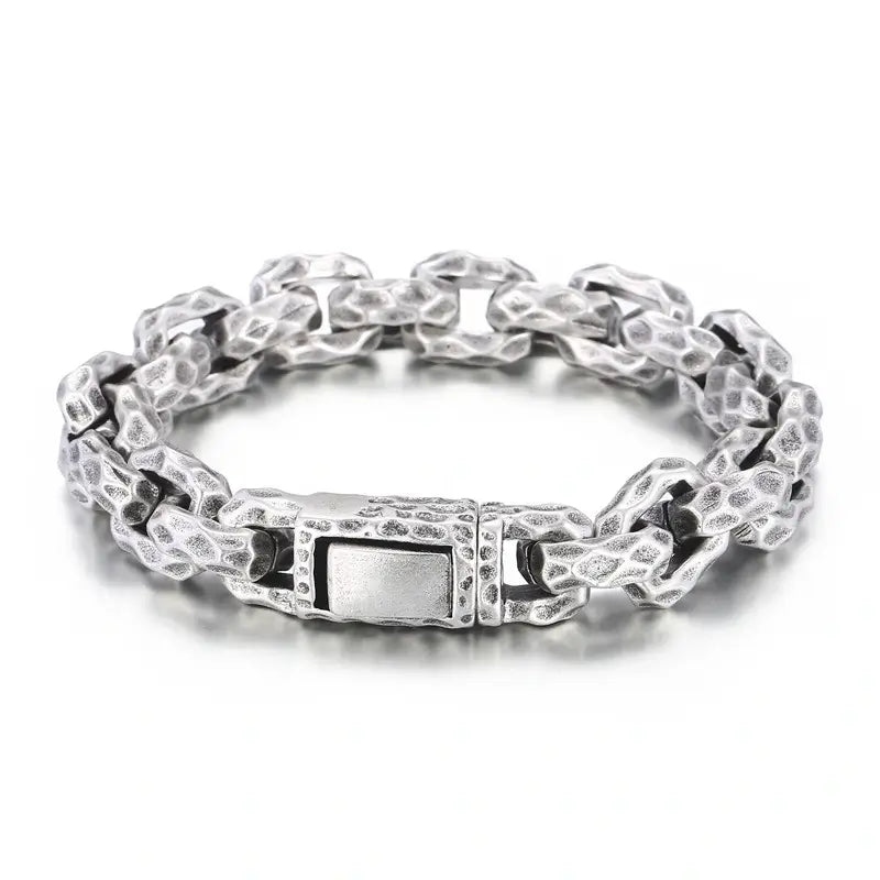 Hammered Stainless Steel Bracelet 13mm - Stainless Steel, Antique Silver