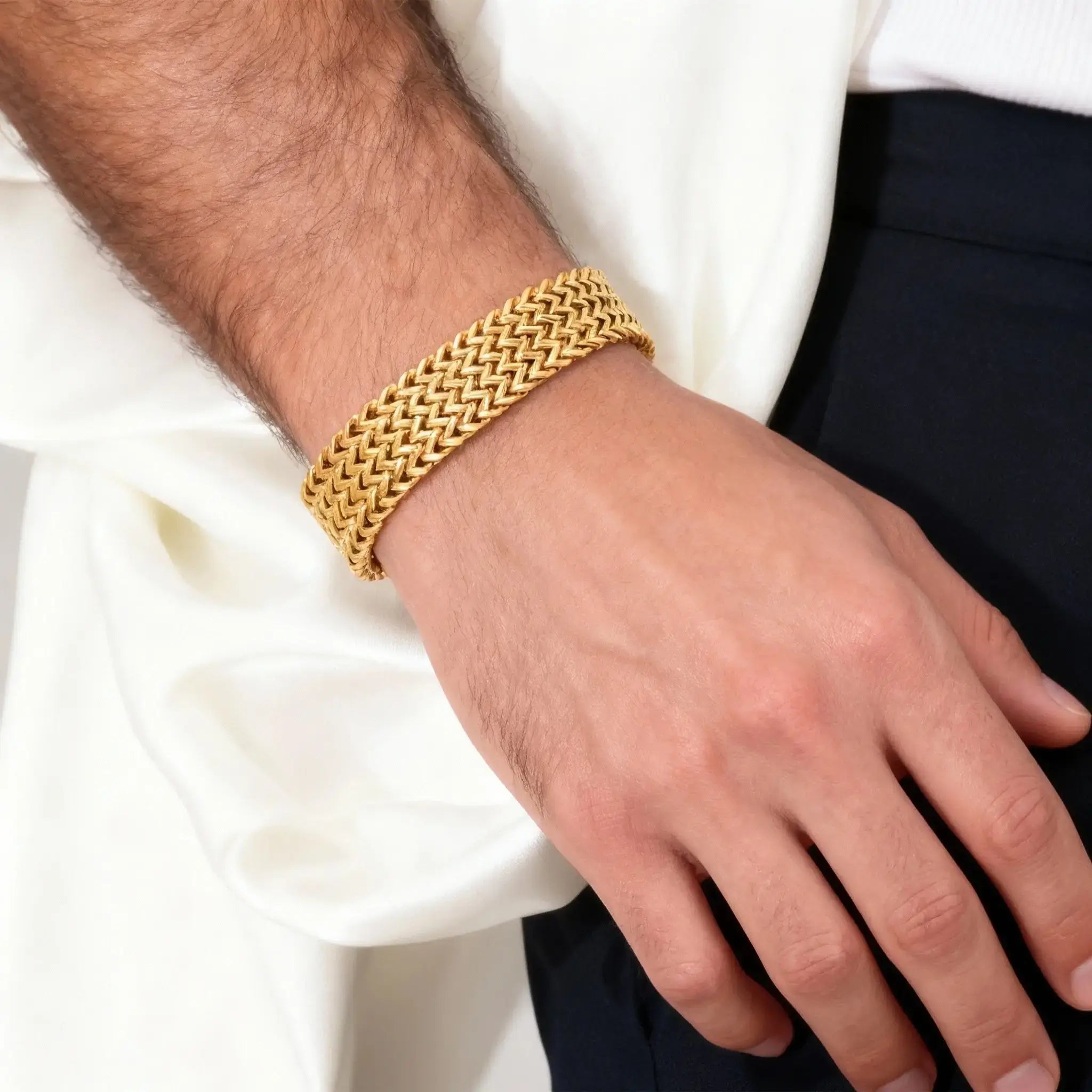 Men's Cuban Chain Bracelet 13mm - 316L Stainless Steel, 18K Gold Plated