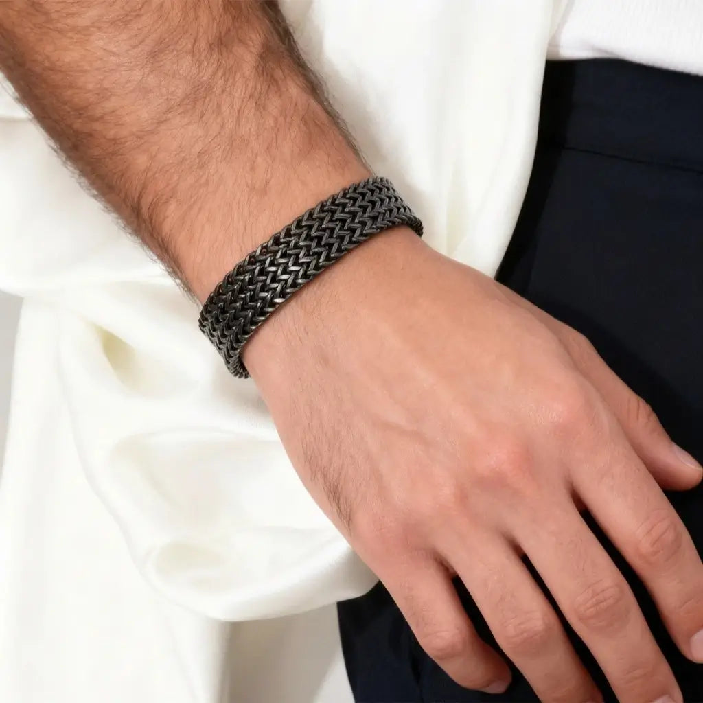 Men's Cuban Chain Bracelet 13mm - 316L Stainless Steel, Black polished finish