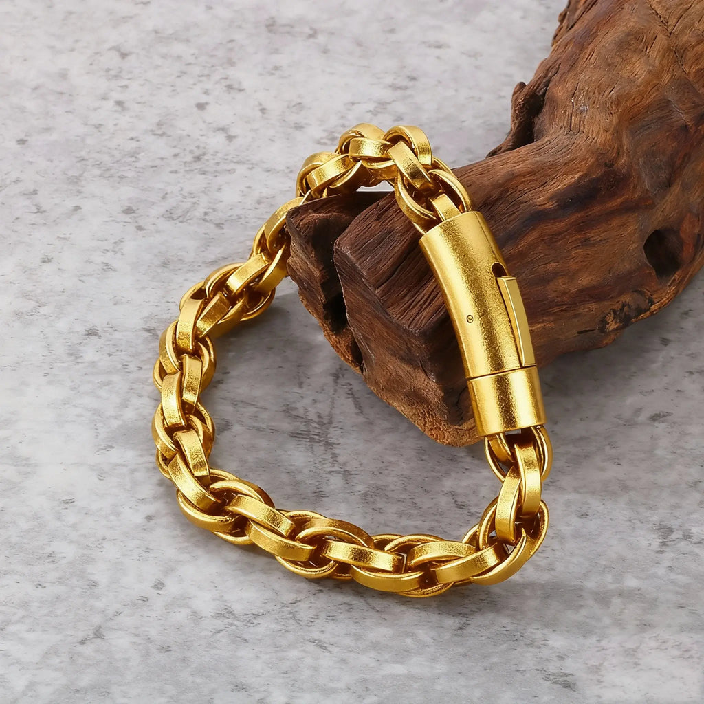 Men’s Vintage Bracelet 9mm - 316L Stainless Steel, 18K Gold Plated