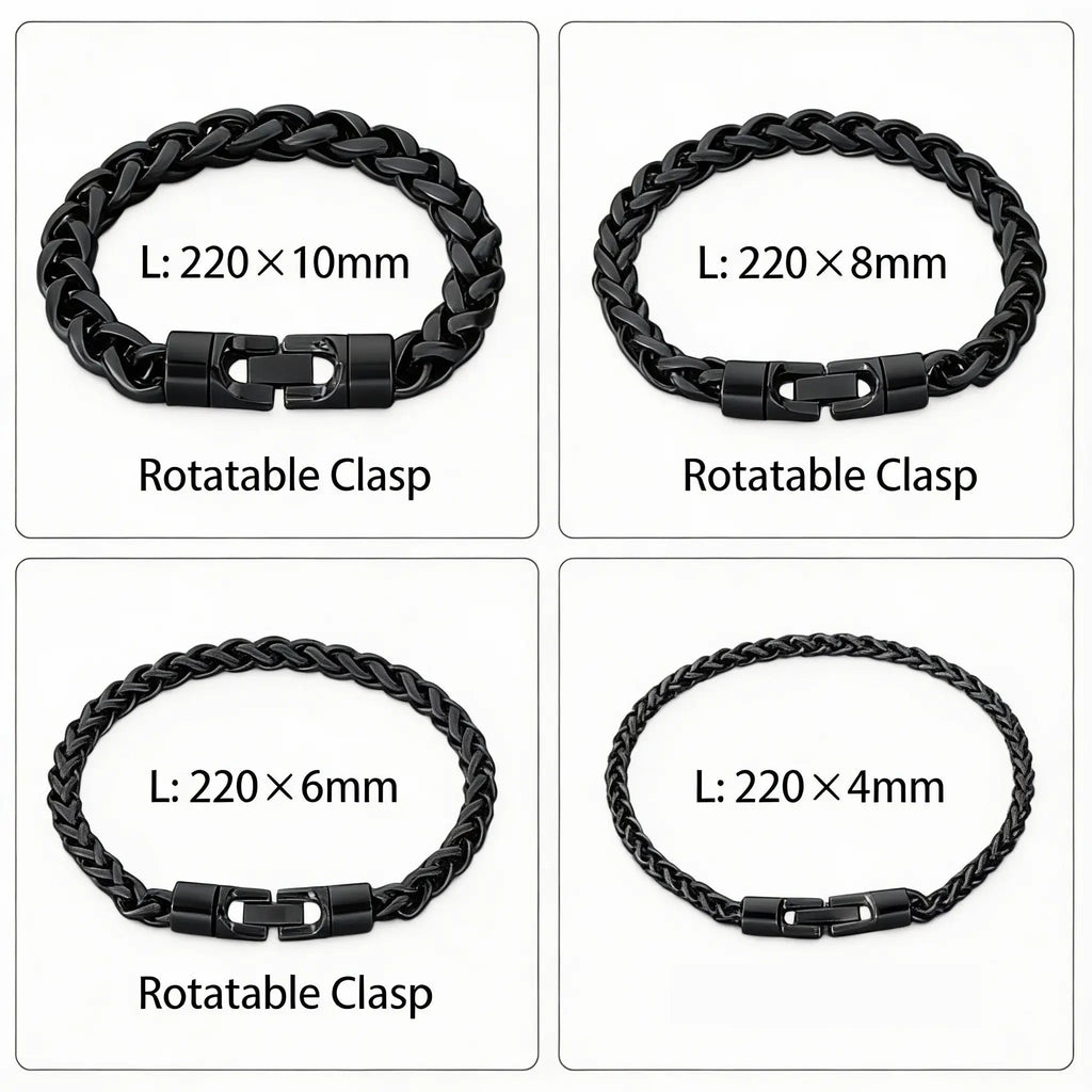 Vintage Twisted Chain Bracelet - Stainless Steel, Black Plated