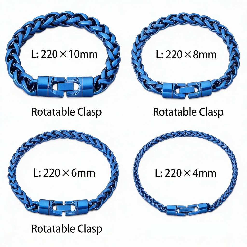 Vintage Twisted Chain Bracelet - Stainless Steel, Blue Plated