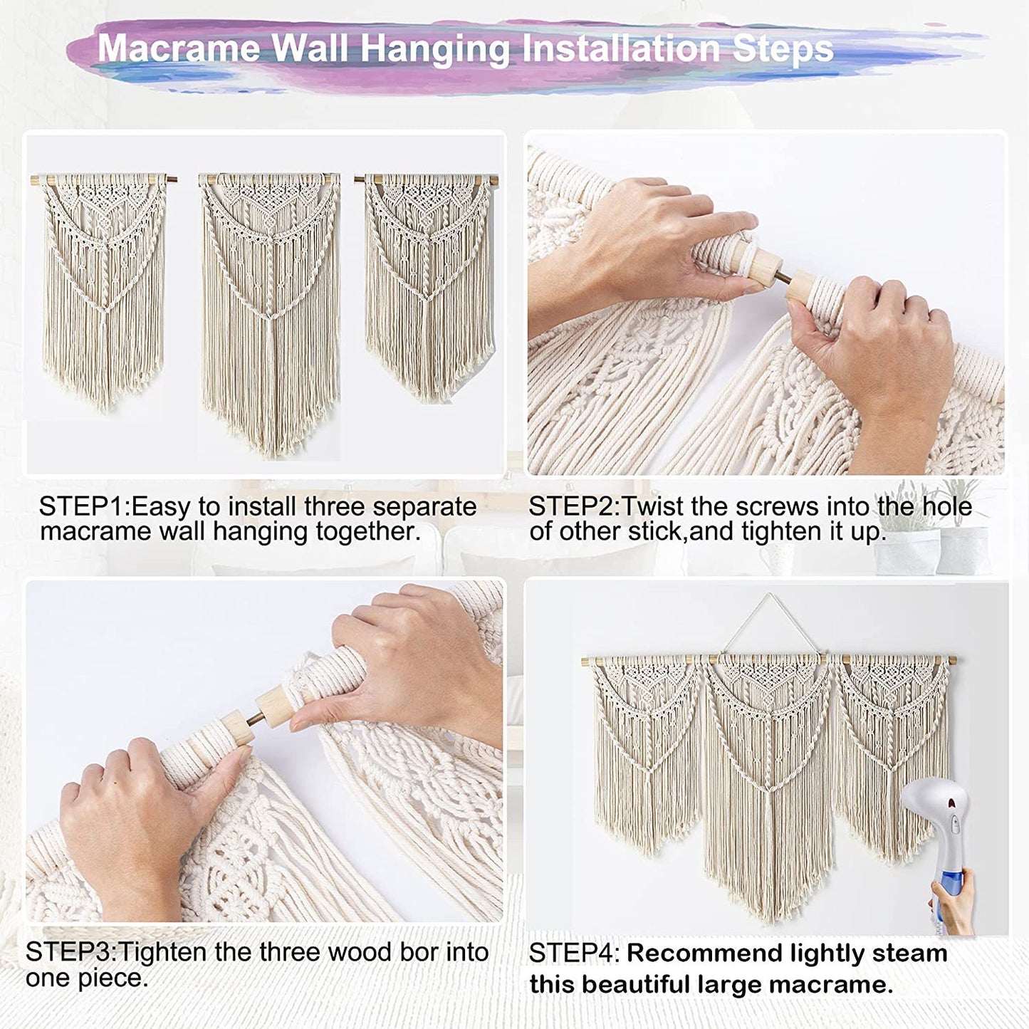 Steps for installing a large  tassel wall hanging