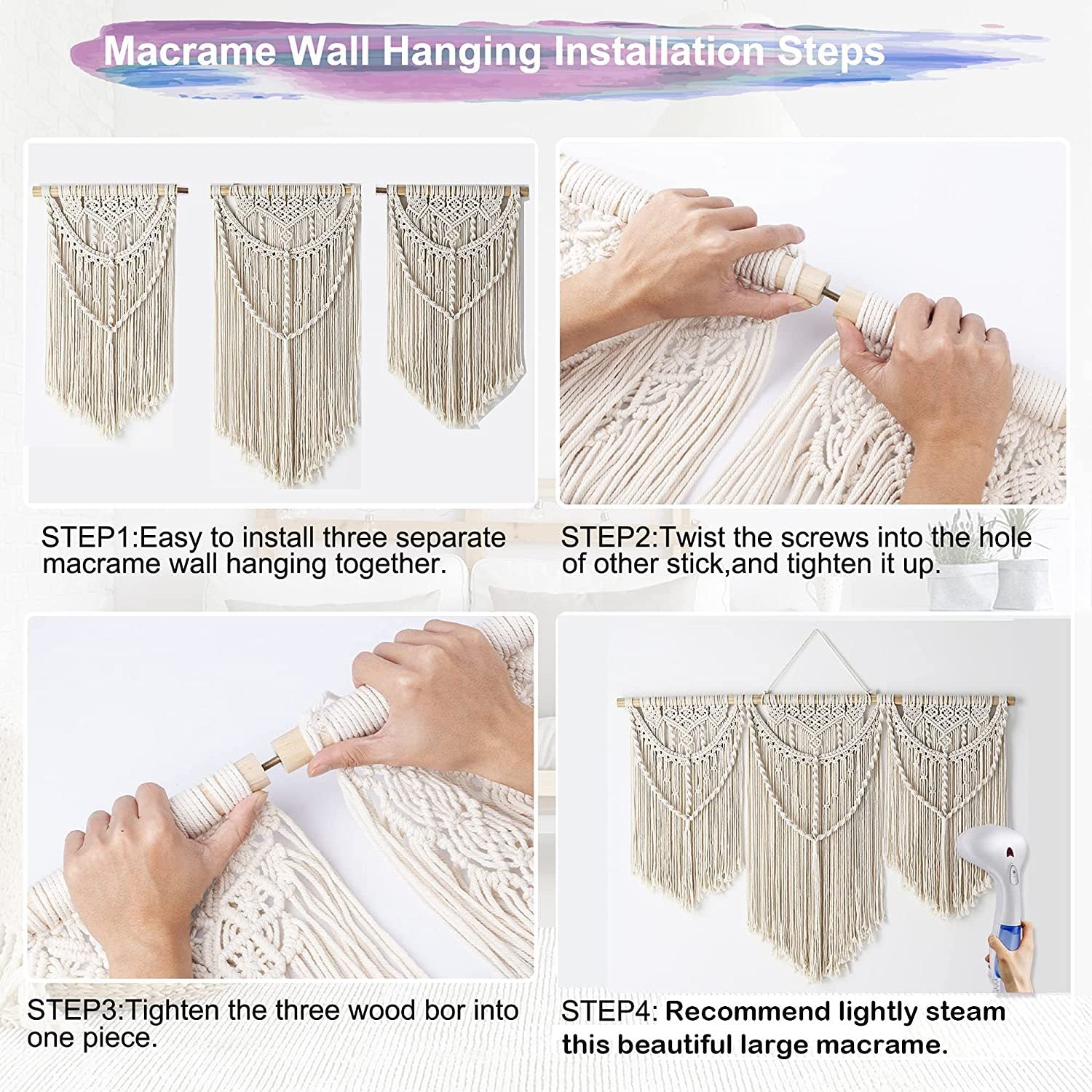 Steps for installing a large  tassel wall hanging